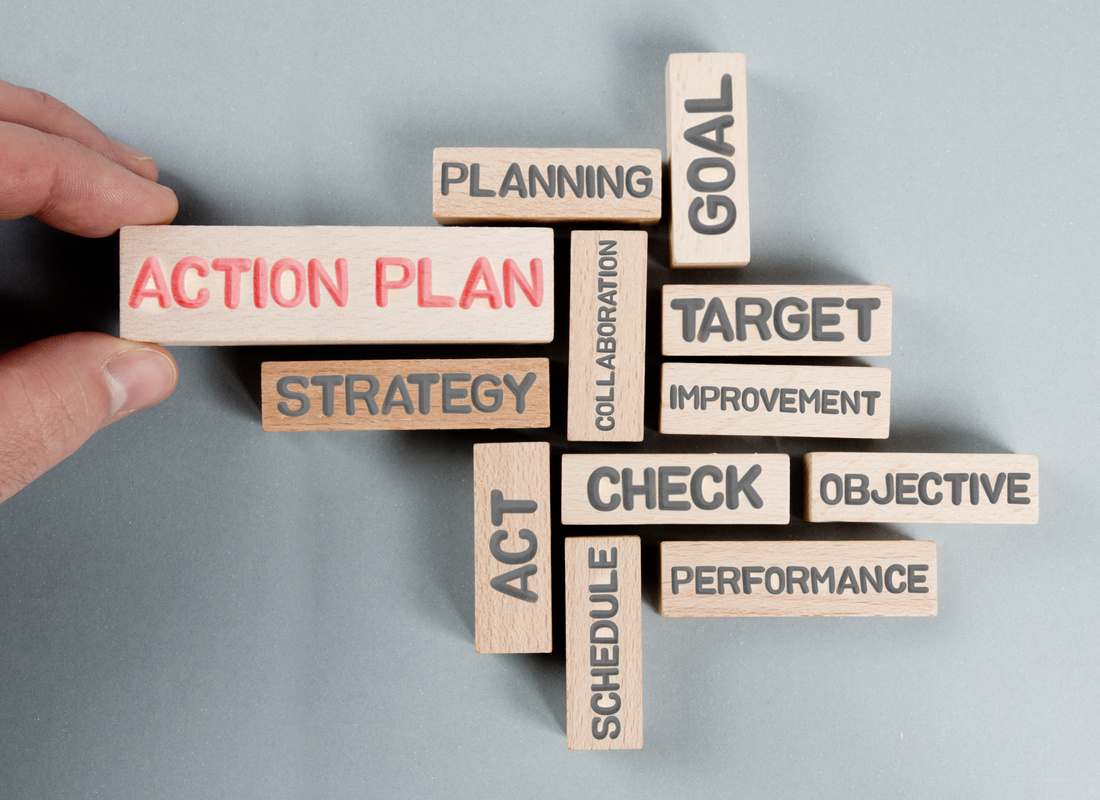 Wooden Blocks with Action Plan Concept